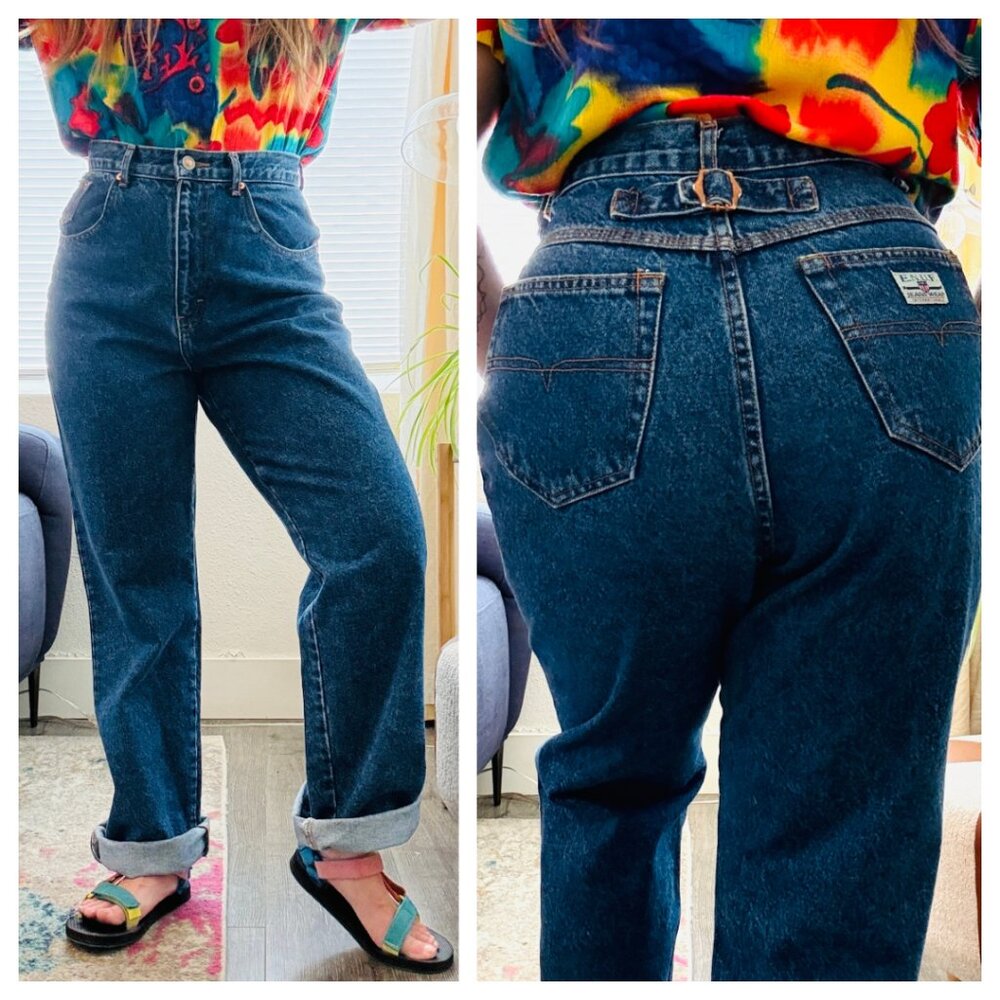 Vintage Denim 90s Enuf Buckle Back Straight Leg Blue Jeans | Size 29 X 30